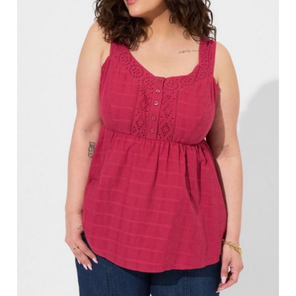 🆕 Babydoll Cotton Window Pane Button Front Tank 1 1X 14 16 NWT Torrid New!